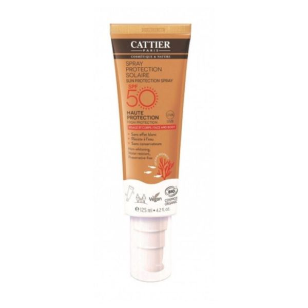 Cattier Solaire Spray Protection Visage et Corps Bio SPF50 125ml