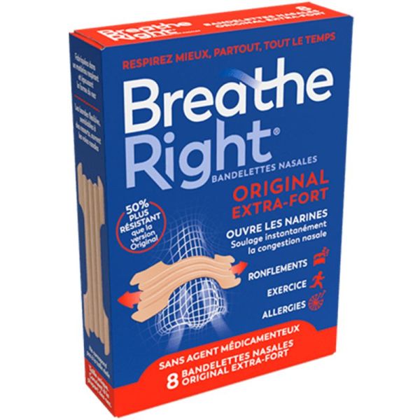 Breathe Right® Bandelettes Nasales Original Extra-Fort Congestion Nasale - 8 Bandelettes