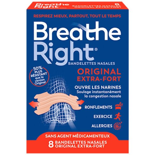 Breathe Right® Bandelettes Nasales Original Extra-Fort Congestion Nasale - 8 Bandelettes