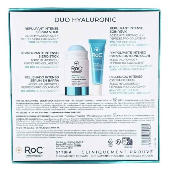 RoC Coffret Duo Hyaluronic Sérum Stick 30g + Soin Yeux 15ml Offert - Hydratation intense 100h et soin repulpant