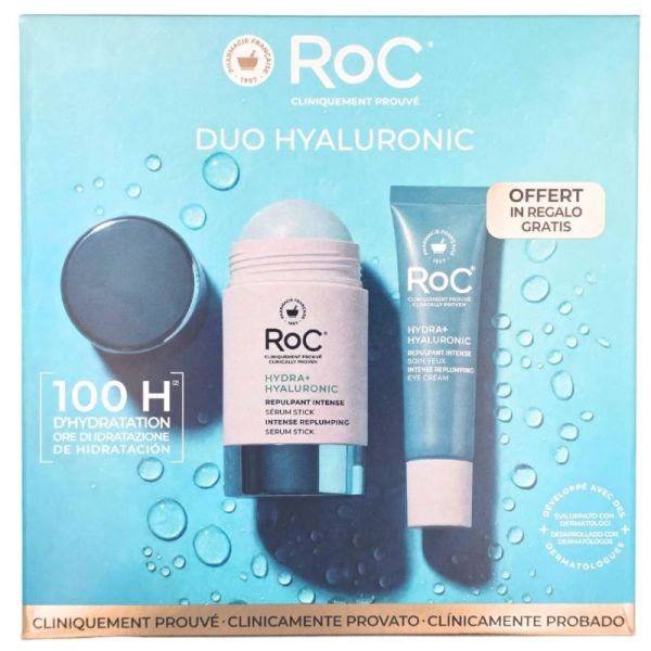 RoC Coffret Duo Hyaluronic Sérum Stick 30g + Soin Yeux 15ml Offert - Hydratation intense 100h et soin repulpant