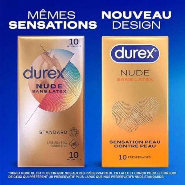 Durex Nude Préservatifs Sans Latex x10 - Sensation peau contre peau
