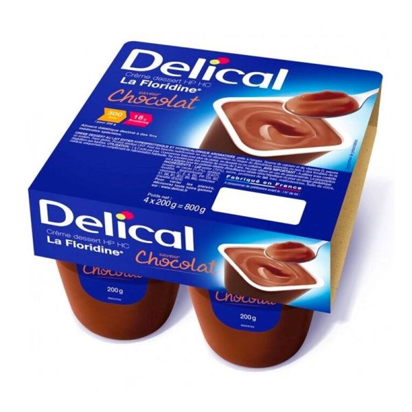 Délical La Floridine Crème Dessert - Apport Calorique et Protéique Élevé - Saveur Chocolat - 4 x 200g