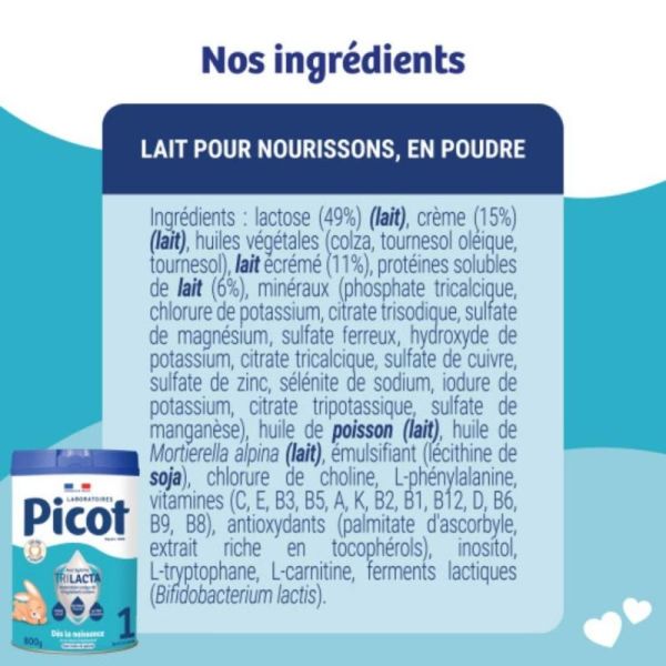 Picot TriLacta 1er âge (0-6 mois) Lait en Poudre 800g - Répond aux besoins nutritionnels des nourrissons