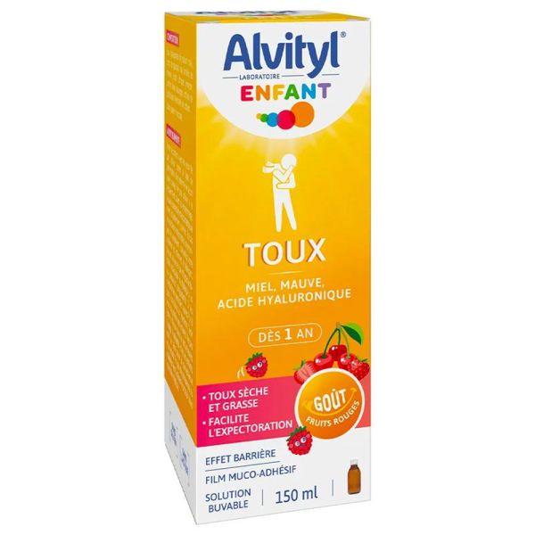 Alvityl Enfant Sirop Toux Sèche et Grasses - Dès 1 an - Goût Fruits Rouges - 150ml