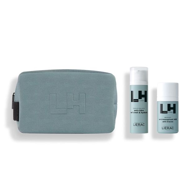 Lierac Homme Coffret Noël Fluide Anti-Age Global 50 ml + Déodorant 50 ml + Trousse OFFERTE - Lisse, Raffermit et Hydrate