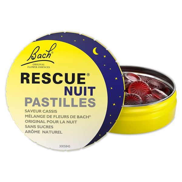 Rescue Nuit Pastilles - Saveur Cassis - Sans Sucres - Favorise le Sommeil - Calme & Sérénité - 50g