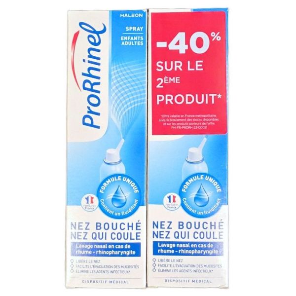 ProRhinel Spray Nasal - Enfants/Adultes - Nez bouché, Nez qui coule - 2 x 100 ml