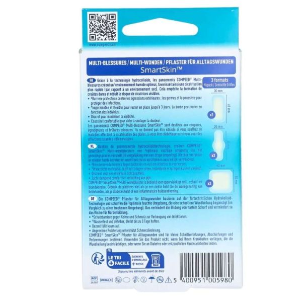 Compeed Multi-Blessures SmartSkin 9 Pansements - Cicatrisation accélérée et protection imperméable
