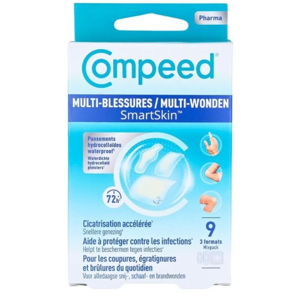 Compeed Multi-Blessures SmartSkin 9 Pansements - Cicatrisation accélérée et protection imperméable