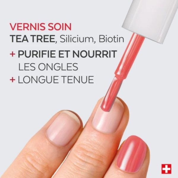 Poderm Vernis Color Care Tea Tree Rose Corail 8 ml - Vernis soin rose corail lumineux longue tenue