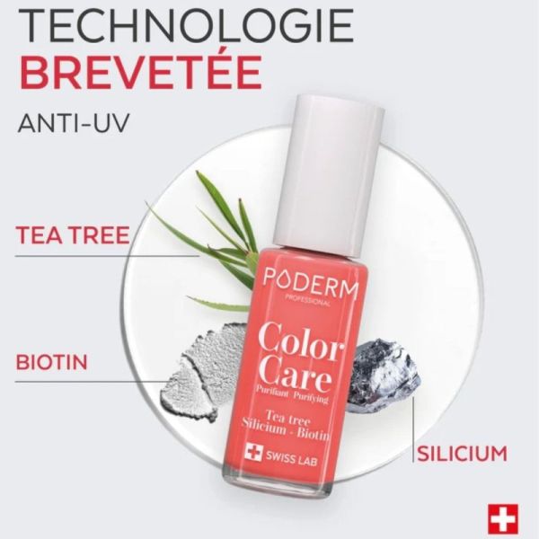 Poderm Vernis Color Care Tea Tree Rose Corail 8 ml - Vernis soin rose corail lumineux longue tenue