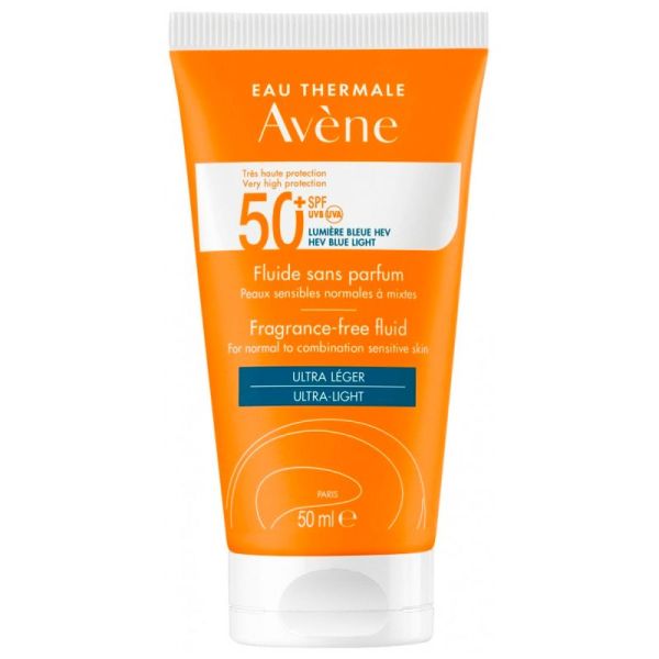 Avène Solaire Fluide SPF50+ - 50ml - Sans Parfum - Protection sensation ultra légère et fini invisible