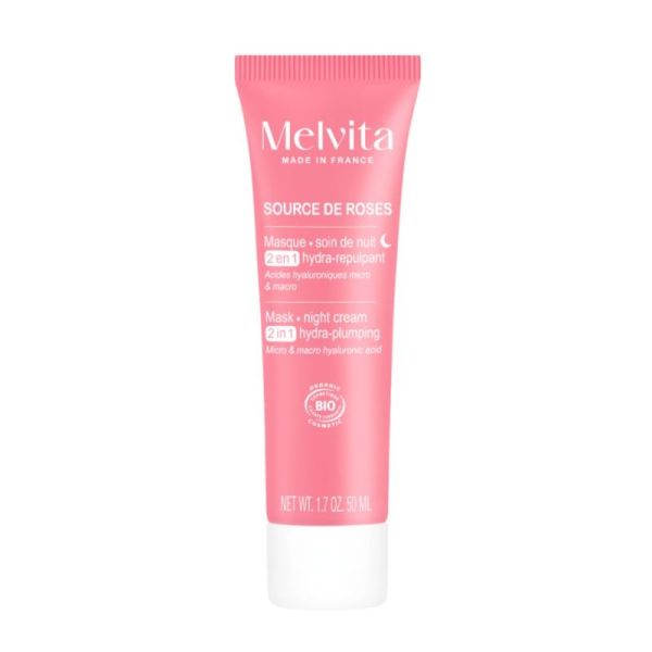 Melvita Source de Roses Masque Soin de Nuit 2-en-1 Hydra-Repulpant Bio - 50ml