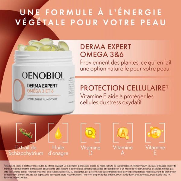 Oenobiol Derma Expert Oméga 3 et 6 Stress Oxydatif - 30 Capsules - Peau nourrie & protection contre le stress oxydatif