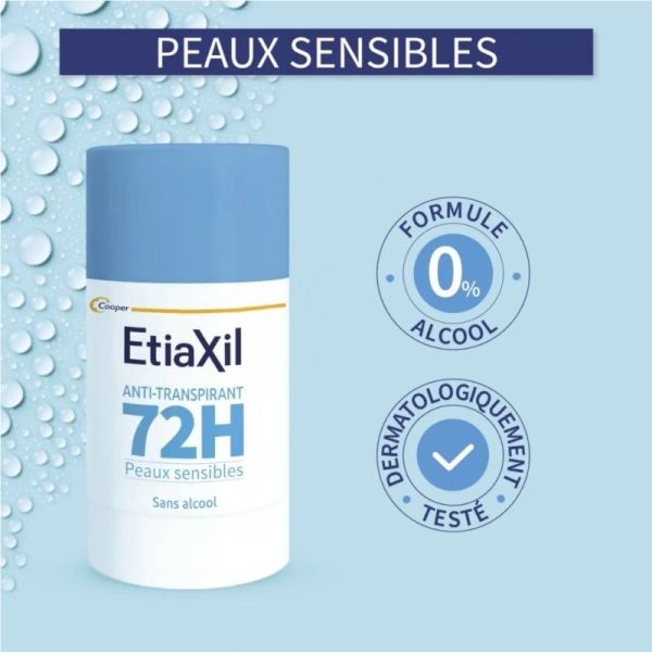Etiaxil Stick anti-transpirant Protection 72h 40ml - Régulateur quotidien anti-odeur pour peaux sensibles
