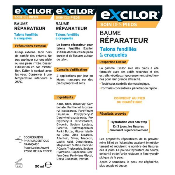 Excilor Baume Talons Fendillés - 50ml - Réparation et apaisement des talons fissurés