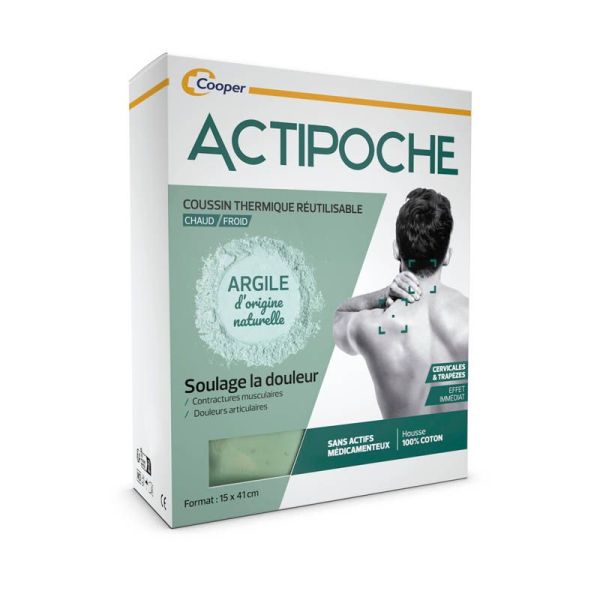 Actipoche Coussin Thermique Argile Cervicales & Trapèzes - 15 × 41cm - Soulagement à chaud ou à froid