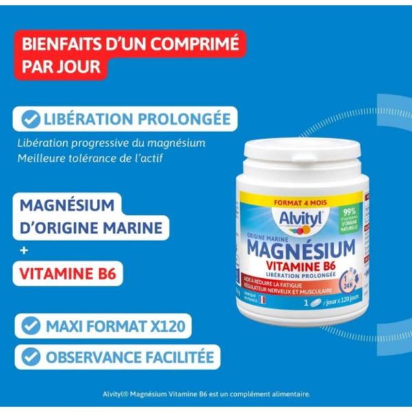 Alvityl Magnésium Vitamine B6 - 120 comprimés - Aide à réduire la fatigue