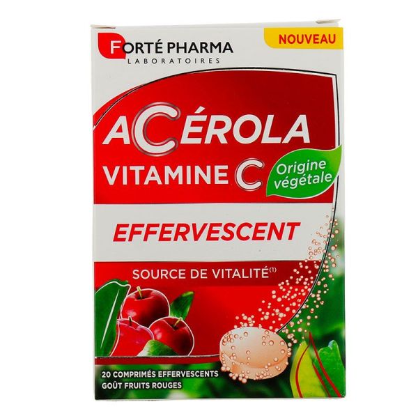 Forté Pharma Acérola Vitamine C - Apporte Énergie & Vitalité - Boîte de 20 comprimés effervescents