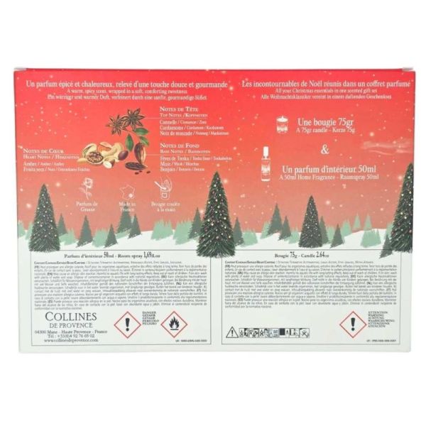 Collines de Provence Bougie et Parfum d'intérieur Épices Étoilées Coffret 75 g + 50 ml - Ambiance épicée et chaleureuse pour les fêtes