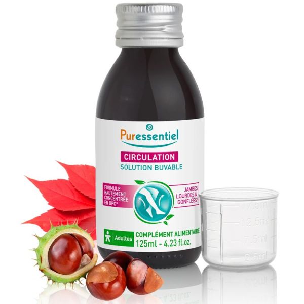 Puressentiel Circulation Solution Buvable Goût Fruits Rouges 125 ml – Soutient le système veineux et soulage les jambes lourdes