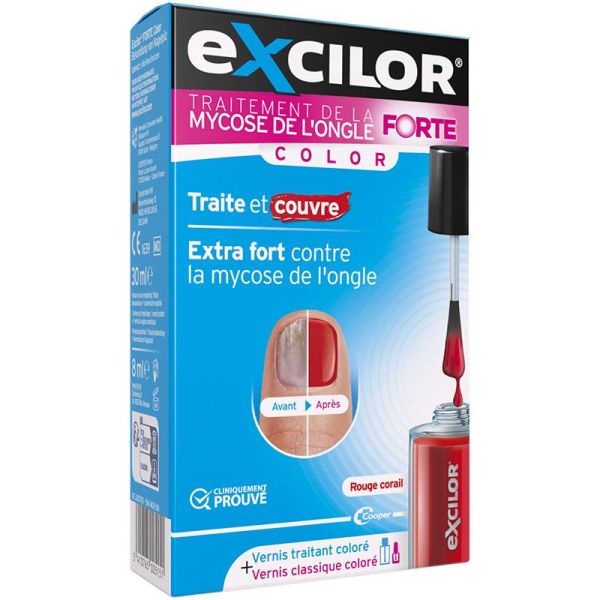 Excilor Forte Color Vernis Traitement - 30ml - Couleur : Rouge Corail - Soin traitant & esthétique 2 en 1