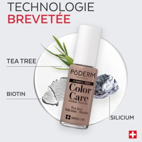 Poderm Vernis Color Care Men Tea Tree Spécial Homme 8 ml - Vernis soin camouflant et purifiant ongles abîmés