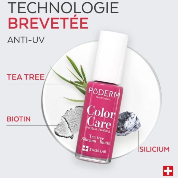 Poderm Vernis Color Care Tea Tree Framboise 8 ml - Vernis soin rose intense longue tenue
