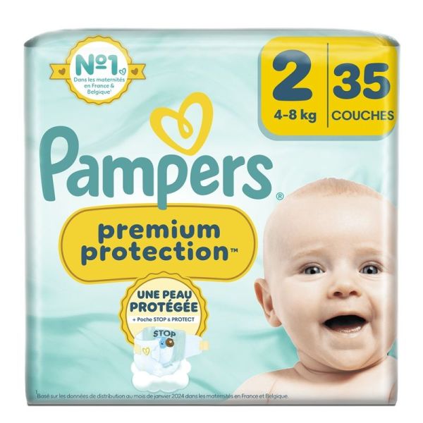 Pampers Premium Protection Couches Bébé Taille 2 (4/8 kg) - 34 Couches