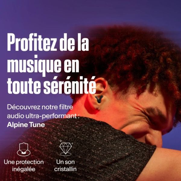 Alpine Tune Black Paire de bouchons d'oreille - Haute fidélité pour les concerts, les festivals et les passionnés de musique