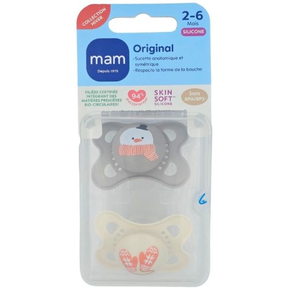 MAM Original 2-6 mois Collection Hiver Lot de 2 coloris aléatoire - Respect de la forme de la bouche