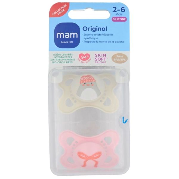 MAM Original 2-6 mois Collection Hiver Lot de 2 coloris aléatoire - Respect de la forme de la bouche