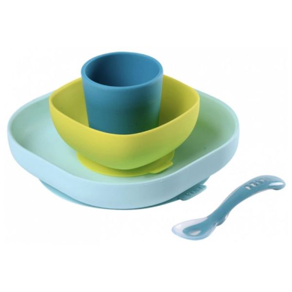 Béaba Coffret Repas Silicone Avec Ventouse Bleu 4 Mois