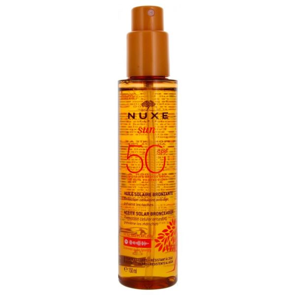 Nuxe Sun Huile Solaire Bronzante SPF50 Visage & Corps - 150ml - Protection solaire et bronzage satiné