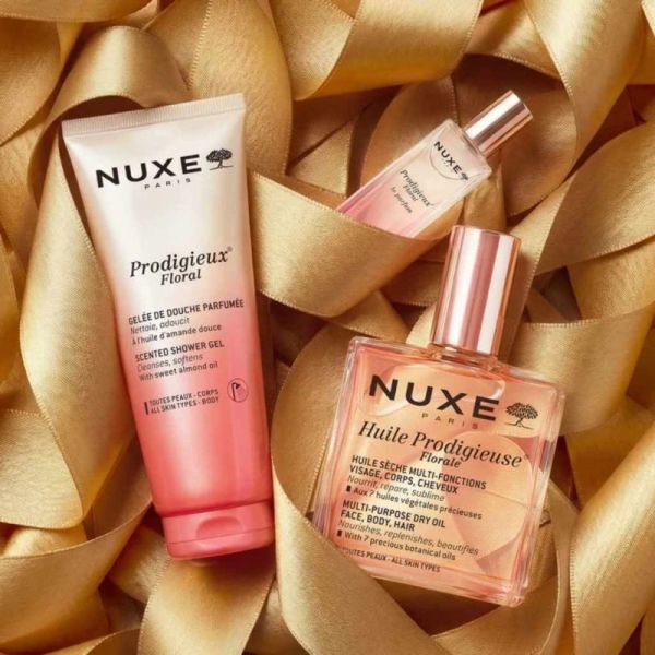 Nuxe Coffret Noël La Collection Prodigieux Floral 3 soins + pochette - Coffret cadeau floral pour sublimer le visage, le corps et les cheveux
