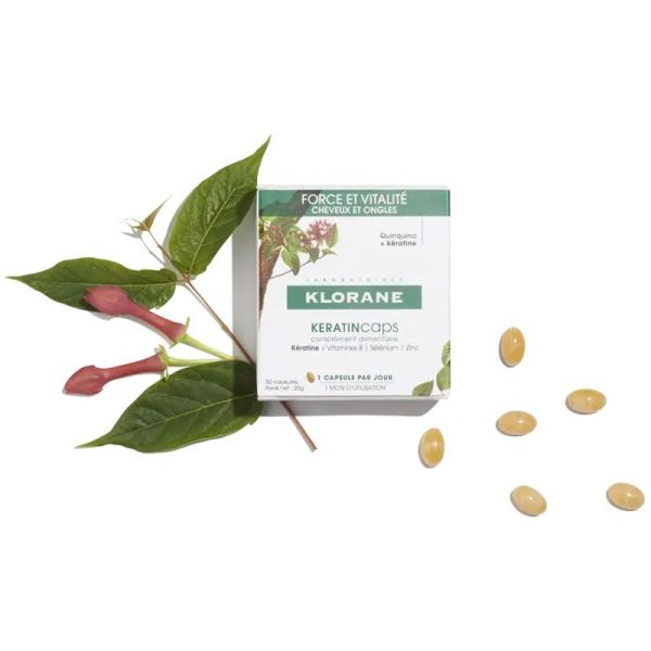 KeratinCaps Klorane 30 capsules – Complément alimentaire pour la chute de cheveux, force et vitalité