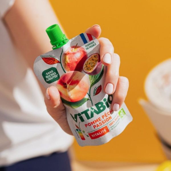 Vitabio Gourde de Fruits Pomme Pêche & Passion Bio Sans Sucres Ajoutés - 100g