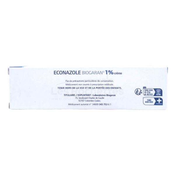 Biogaran Econazole 1% Crème - Mycoses Peau, Ongles et Cheveux - Tube de 30g