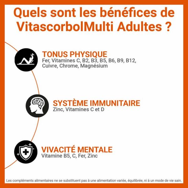Vitascorbol Multi Adulte - 30 comprimés - Énergie et Immunité au Quotidien