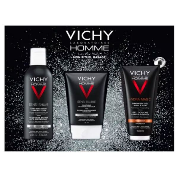 Vichy Homme Mon Rituel Rasage - Mousse Rasage, Baume Après-Rasage, Gel Douche - 1 coffret