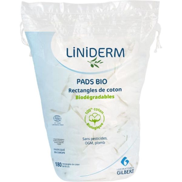 Gilbert Liniderm Pads Rectangles de Coton Bio - 180 Rectangles 8 × 10cm
