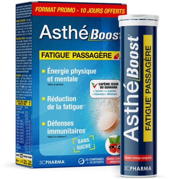 Les Trois Chênes AsthéBoost Effervescent - 30 comprimés - Boost d’énergie physique et mentale, réduit la fatigue