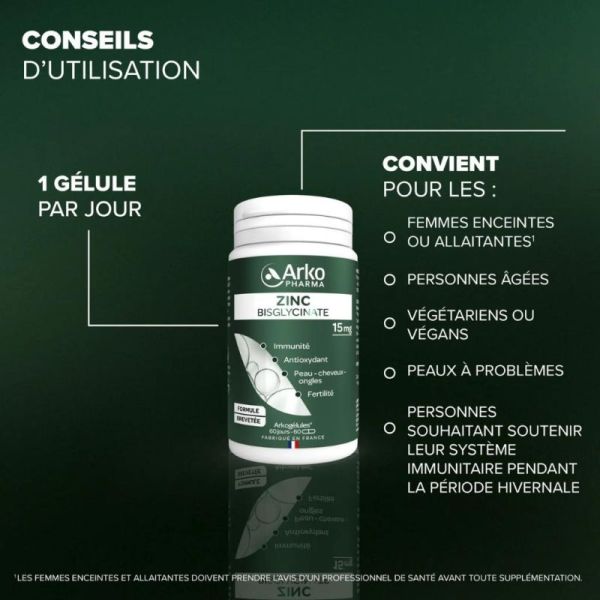 Arkopharma Arkogélules Zinc Bisglycinate 60 gélules - Soutien du système immunitaire
