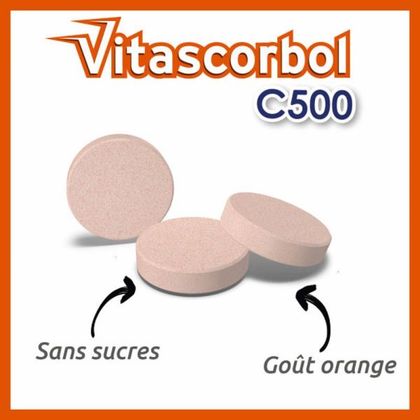 Vitascorbol Vitamine C 500mg - 24 Comprimés à Croquer Orange