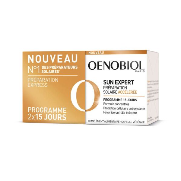 Oenobiol Sun Expert Préparateur Solaire Accélérée - Lot de 2 x 15 Gélules - Bronzage rapide, éclat naturel