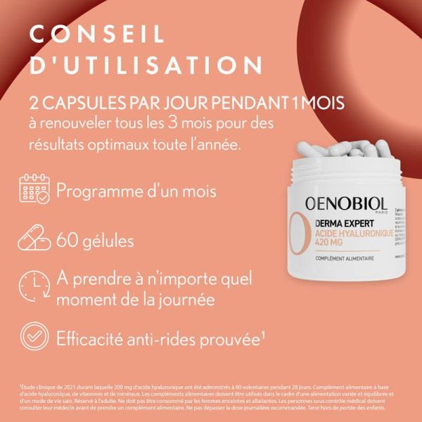 Oenobiol Derma Expert Acide Hyaluronique 420mg - 60 gélules - Action Anti-Âge Contre les Rides