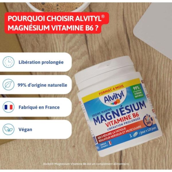 Alvityl Magnésium Vitamine B6 - 120 comprimés - Aide à réduire la fatigue