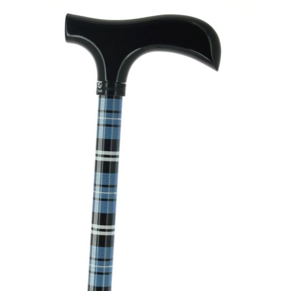 Cannes Fayet Canne de Marche Réglable en Aluminium Gris Motifs Écossais Bleu