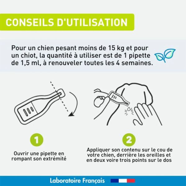 Vetoform Antiparasitaire pour Chien & Chiot - Moins de 15Kg - 3 pipettes - Protège contre puces, tiques et moustiques